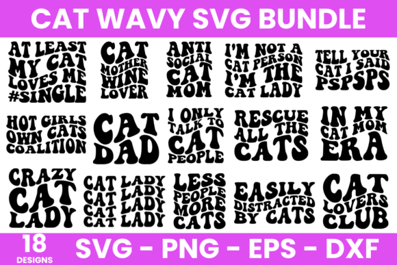 18 Cat Wavy SVG Bundle