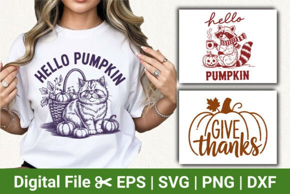 3 Hello Pumpkin Cat Fall Svg, Fall Svg