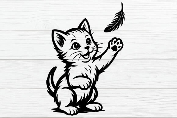 Cute Cat Playing with Feather SVG