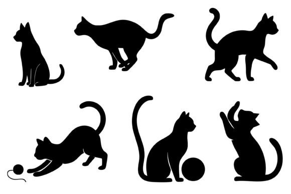 Cute Cat Silhouette Svg Png Clipart Set