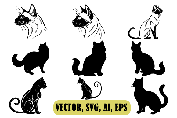 Cute Cat Vector SVG Silhouette EPS
