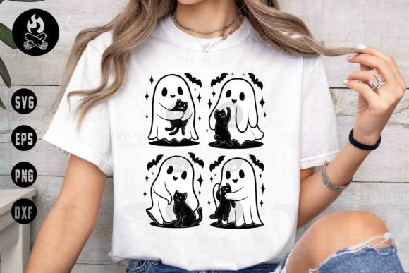 Ghost Cat Halloween SVG, Cat Witch Svg