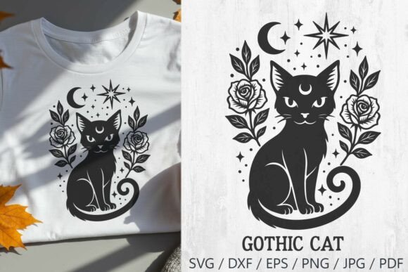 Gothic Black Cat with Moon SVG Cut File