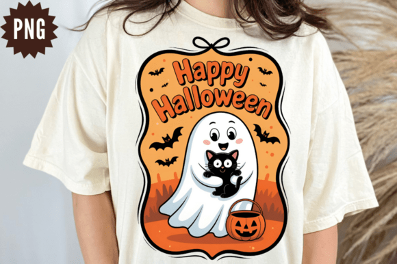 Happy Halloween Ghost Cat PNG Clipart