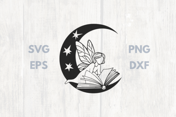 Moon with Fairy Reading a Book
