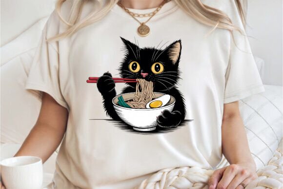 Ramen Lover Black Cat Tee PNG