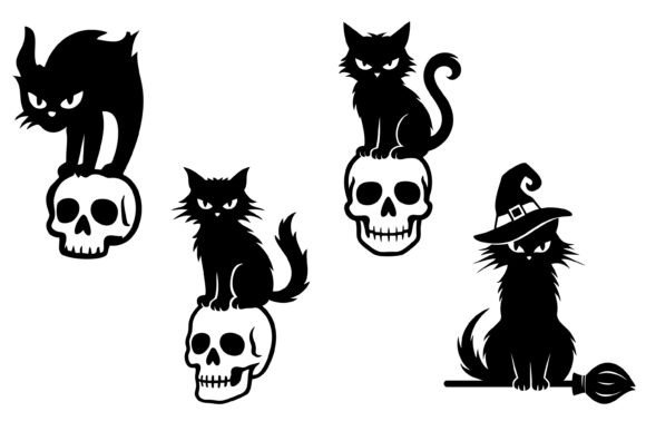 Scary Halloween Black Cat Vector Set