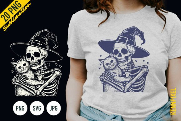 Skeleton Witch Hugging Cat Shirt SVG PNG